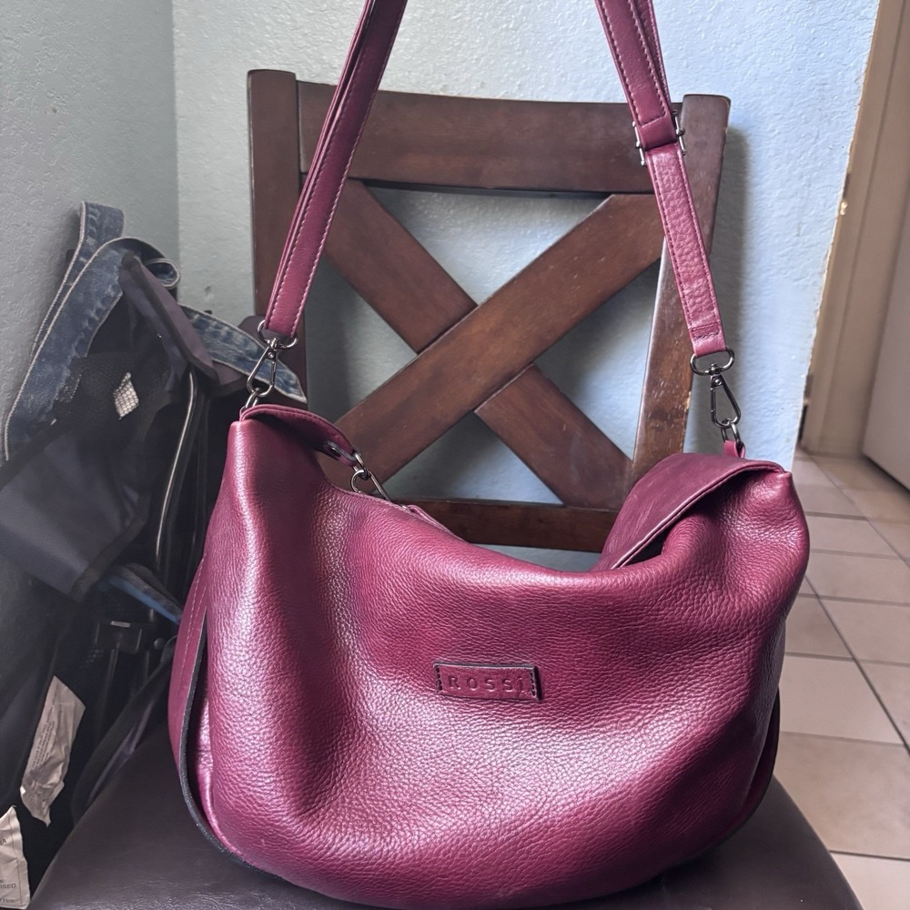 Bruno Rossi Firenze Italian Real Leather Burgundy Hobo Crossbody Shoulder Bag